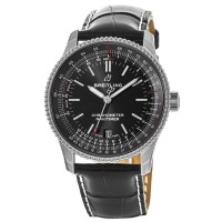 Cópia Breitling Navitimer 1 Automático 38 Mostrador Preto Pulseira de Crocodilo Relógio Masculino A17325241B1P2