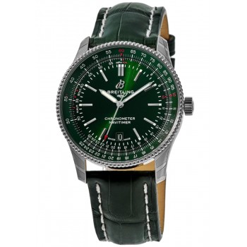 Réplica Breitling Navitimer Automático 41 Mostrador Verde Pulseira De Couro Relógio Masculino A17326361L1P1