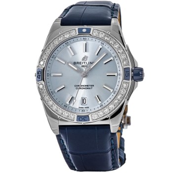 Réplica Breitling Super Chronomat Automático 38 Mostrador Azul Diamante Relógio Feminino A17356531C1P1