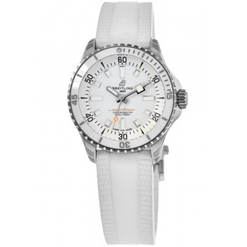 Réplica Breitling Superocean Automático 36 Mostrador Branco Pulseira De Borracha Relógio Feminino A17377211A1S1