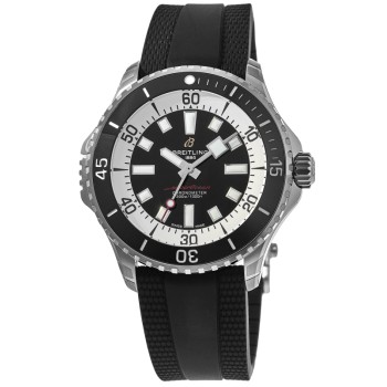 Cópia Breitling Superocean Automático 46 Mostrador Preto Pulseira de Borracha Relógio Masculino A17378211B1S1