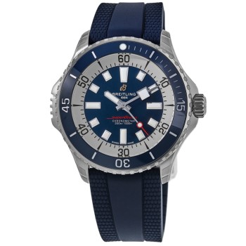 Réplica Breitling Superocean Automático 46 Mostrador Azul Pulseira De Borracha Relógio Masculino A17378E71C1S1