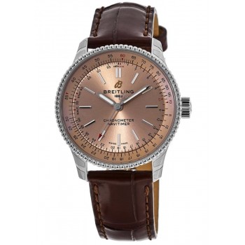 Réplica Breitling Navitimer Automático 35 Mostrador De Cobre Pulseira De Couro Marrom Relógio Feminino A17395201K1P1