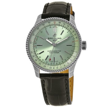 Réplica Breitling Navitimer Automático 35 Mostrador Verde Pulseira De Couro Relógio Feminino A17395361L1P2