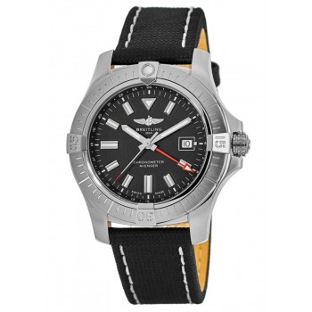 Relógio masculino Breitling Avenger automático GMT 43 com pulseira de couro com mostrador preto A32397101B1X1