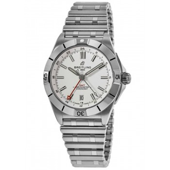 Réplica Breitling Chronomat Automático GMT 40 Relógio Masculino de Aço com Mostrador Branco A32398101A1A1