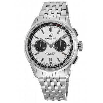 Réplica Breitling Premier B01 Cronógrafo 42 Relógio Masculino de Aço com Mostrador Panda Prata Automático AB0118221G1A1