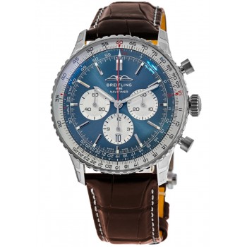 Réplica Breitling Navitimer B01 Cronógrafo 46 Mostrador Azul Pulseira de Couro Relógio Masculino AB0137211C1P1