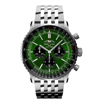 Réplica Breitling Navitimer B01 Cronógrafo 46 Mostrador Verde Pulseira de Aço Inoxidável Relógio Masculino AB0137241L1A1