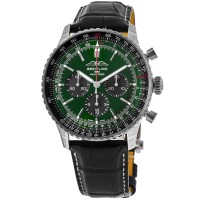 Falso Breitling Navitimer B01 Cronógrafo 46 Mostrador Verde Pulseira de Couro Relógio Masculino AB0137241L1P1