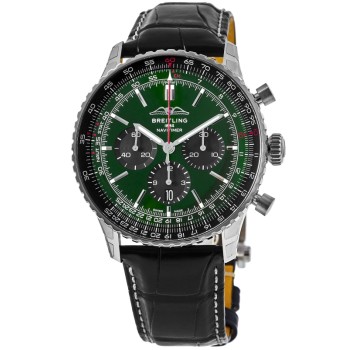 Falso Breitling Navitimer B01 Cronógrafo 46 Mostrador Verde Pulseira de Couro Relógio Masculino AB0137241L1P1