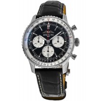 Falso Breitling Navitimer B01 Cronógrafo 43 Mostrador Preto Pulseira de Couro Relógio Masculino AB0138211B1P1