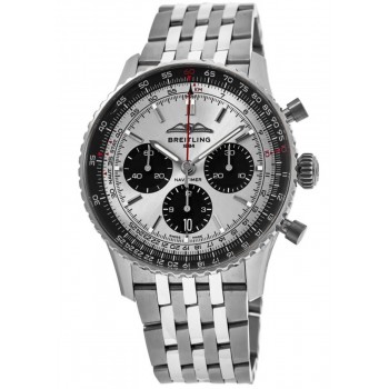 Réplica Breitling Navitimer B01 cronógrafo 43 relógio masculino de aço com mostrador prateado AB0138241G1A1