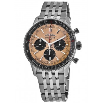 Réplica Breitling Navitimer B01 Cronógrafo 43 Relógio Masculino de Aço com Mostrador de Cobre AB0138241K1A1