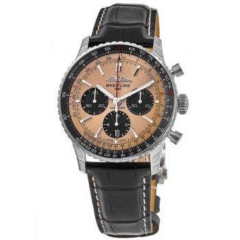 Falso Breitling Navitimer B01 Cronógrafo 43 Mostrador de Cobre Pulseira de Couro Relógio Masculino AB0138241K1P1