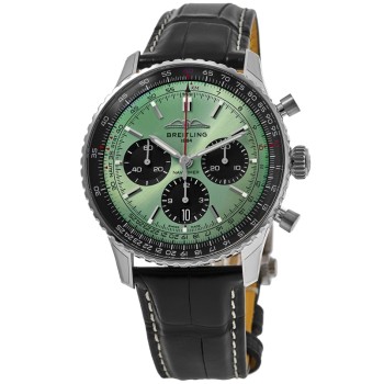 Cópia Breitling Navitimer B01 Cronógrafo 43 Mostrador Verde Pulseira de Couro Relógio Masculino AB0138241L1P1