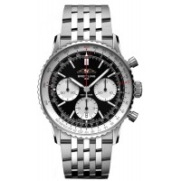 Cópia Breitling Navitimer B01 Cronógrafo 41 Relógio masculino de aço com mostrador preto AB0139211B1A1