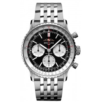 Cópia Breitling Navitimer B01 Cronógrafo 41 Relógio masculino de aço com mostrador preto AB0139211B1A1