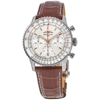 Cópia Breitling Navitimer B01 Cronógrafo 41 Relógio masculino com pulseira de couro com mostrador prateado AB0139211G1P1