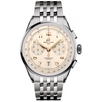 Réplica Breitling Premier B01 Cronógrafo 42 Relógio Masculino de Aço com Mostrador Creme AB0145211G1A1