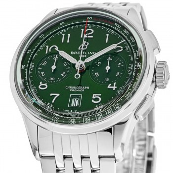 Replica Relógio Breitling Premier B01 cronógrafo 42 mostrador verde em aço AB0145371L1A1