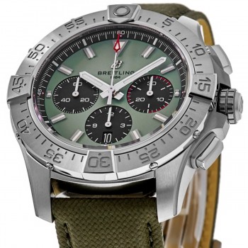 Falso Breitling Avenger B01 Cronógrafo 44 Cronógrafo Mostrador Verde Pulseira de Couro Relógio Masculino AB0147101L1X1