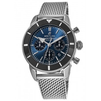 Réplica Breitling Superocean Heritage II B01 Cronógrafo 44 Mostrador Azul Pulseira de malha de aço Relógio masculino AB0162121C1A1