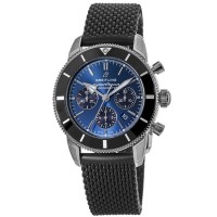 Falso Breitling Superocean Heritage II B01 Cronógrafo 44 Mostrador Azul Pulseira de Borracha Relógio Masculino AB0162121C1S1