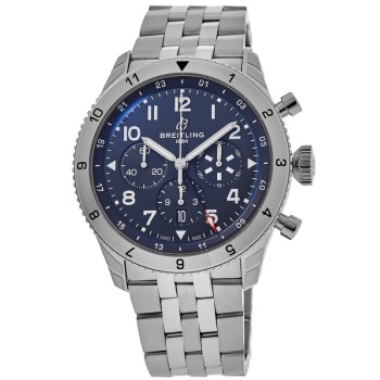 Replica Relógio Breitling Super Avi B04 cronógrafo GMT 46 Tribute to Vought F4U Corsair Blue Dial Steel AB04451A1C1A1