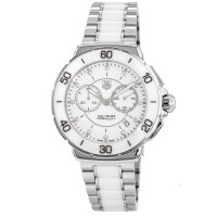 Cópia Tag Heuer Fórmula 1 Quartzo Cronógrafo Cerâmica Branca Mostrador de Diamante Relógio Feminino CAH1211.BA0863-SD