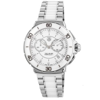 Cópia Tag Heuer Fórmula 1 Quartzo Cronógrafo Cerâmica Branca Mostrador de Diamante Relógio Feminino CAH1211.BA0863-SD