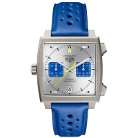 Réplica Tag Heuer Monaco Edição Limitada com mostrador prateado e pulseira de couro relógio masculino CAW218C.FC6548