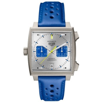 Réplica Tag Heuer Monaco Edição Limitada com mostrador prateado e pulseira de couro relógio masculino CAW218C.FC6548