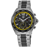 Réplica Tag Heuer Fórmula 1 Cronógrafo Mostrador Preto Aço & amp; Relógio masculino de cerâmica CAZ101AC.BA0843