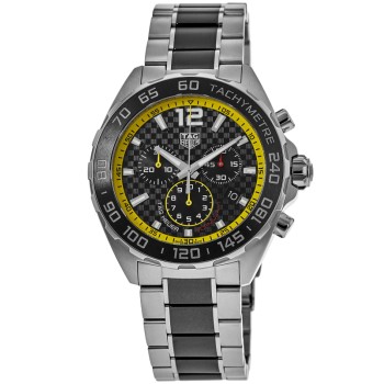 Réplica Tag Heuer Fórmula 1 Cronógrafo Mostrador Preto Aço & amp; Relógio masculino de cerâmica CAZ101AC.BA0843