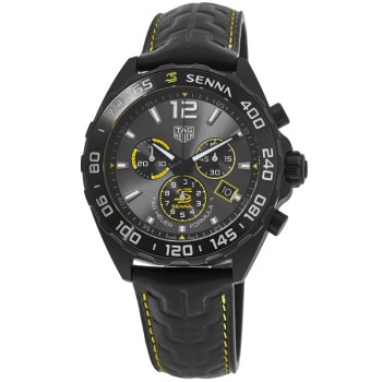 Réplica Tag Heuer Fórmula 1 X Senna com mostrador cinza e pulseira de couro relógio masculino CAZ101AJ.FC6487