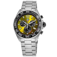 Copiar relógio masculino Tag Heuer Fórmula 1 quartzo cronógrafo mostrador amarelo em aço CAZ101AM.BA0842