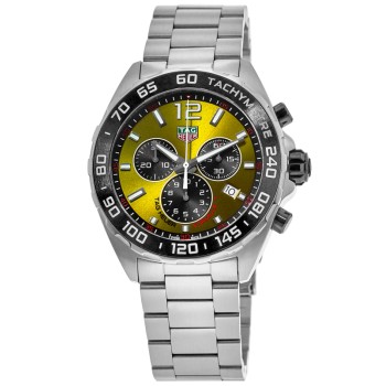 Copiar relógio masculino Tag Heuer Fórmula 1 quartzo cronógrafo mostrador amarelo em aço CAZ101AM.BA0842