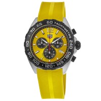 Réplica Tag Heuer Fórmula 1 Quartzo Cronógrafo Mostrador Amarelo Pulseira De Borracha Relógio Masculino CAZ101AM.FT8054