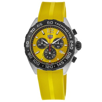 Réplica Tag Heuer Fórmula 1 Quartzo Cronógrafo Mostrador Amarelo Pulseira De Borracha Relógio Masculino CAZ101AM.FT8054