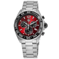 Réplica Tag Heuer Fórmula 1 Quartzo Cronógrafo Mostrador Vermelho Pulseira de Aço Relógio Masculino CAZ101AN.BA0842