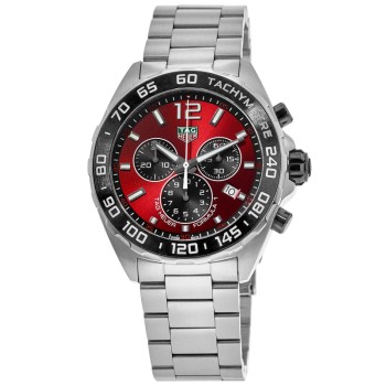 Réplica Tag Heuer Fórmula 1 Quartzo Cronógrafo Mostrador Vermelho Pulseira de Aço Relógio Masculino CAZ101AN.BA0842