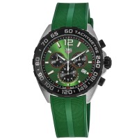 Cópia Tag Heuer Fórmula 1 Quartzo Cronógrafo Mostrador Verde Pulseira de Borracha Relógio Masculino CAZ101AP.FT8056