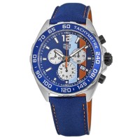 Relógio masculino Fake Tag Heuer Fórmula 1 Quartzo Cronógrafo Gulf Edição Especial Mostrador Azul Pulseira de Couro CAZ101N.FC8243