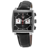 Réplica Tag Heuer Monaco Cronógrafo Mostrador Preto Pulseira de Couro Preto Relógio Masculino CBL2113.FC6177