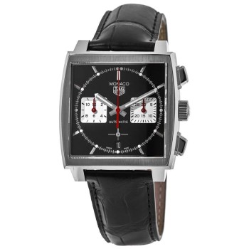 Réplica Tag Heuer Monaco Cronógrafo Mostrador Preto Pulseira de Couro Preto Relógio Masculino CBL2113.FC6177