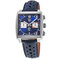 Cópia Tag Heuer Monaco Cronógrafo Gulf Edition Relógio masculino com pulseira de couro com mostrador azul CBL2115.FC6494