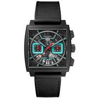 Réplica Tag Heuer Monaco Relógio Masculino com Mostrador Preto Automático de Borracha e Pulseira de Couro CBL2184.FT6236