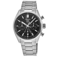 Cópia Tag Heuer Carrera Calibre Heuer 02 42 mm Relógio masculino de aço com mostrador preto CBN2010.BA0642