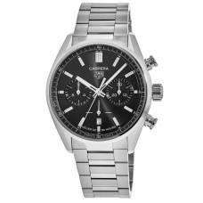 Cópia Tag Heuer Carrera Calibre Heuer 02 42 mm Relógio masculino de aço com mostrador preto CBN2010.BA0642